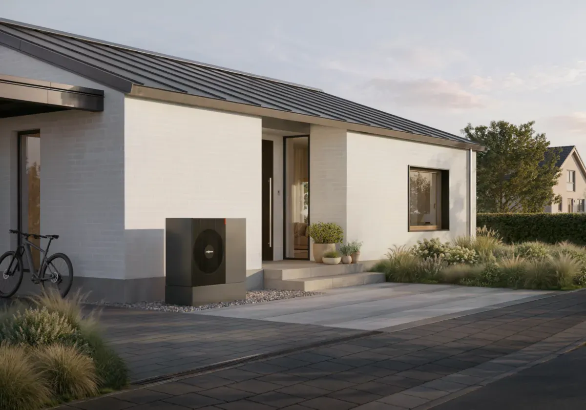Wärmepumpe an einem modernisierten Wohnhaus in Heilbronn